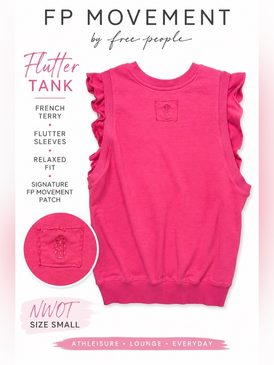 FP Movement by Free People Tops - NWOT FP Movement Flutter Tank Pink French Terry Sweatshirt Ruffle Sleeve-Small